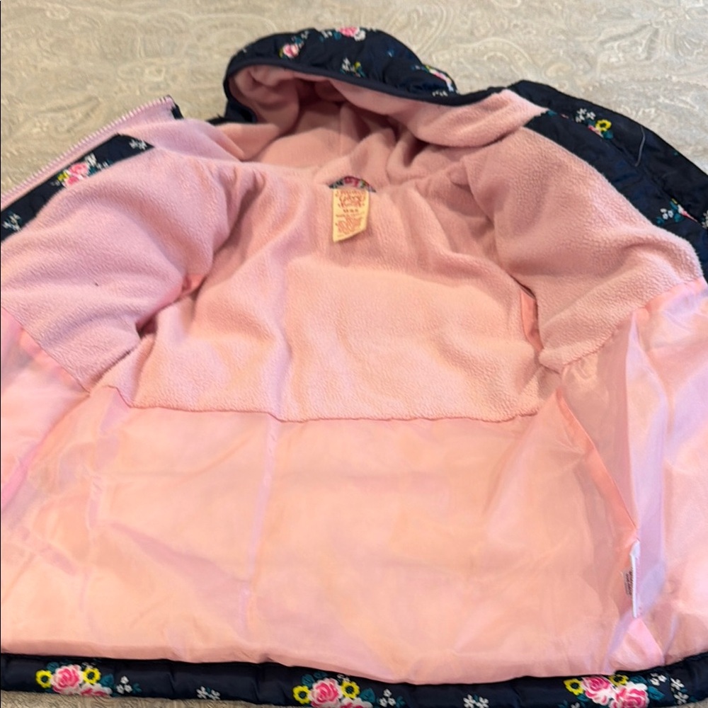 Faded Glory Navy Floral Puff Jacket with Pink Lining - Picture 4 of 4
